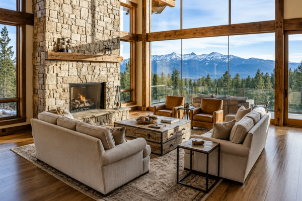 living room of luxury mountain home