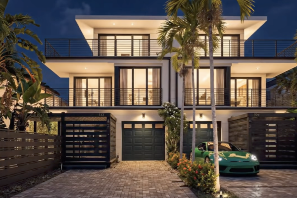 night shot of exterior of condo