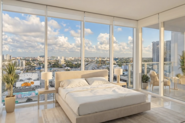 bedroom overlooking downtown miami